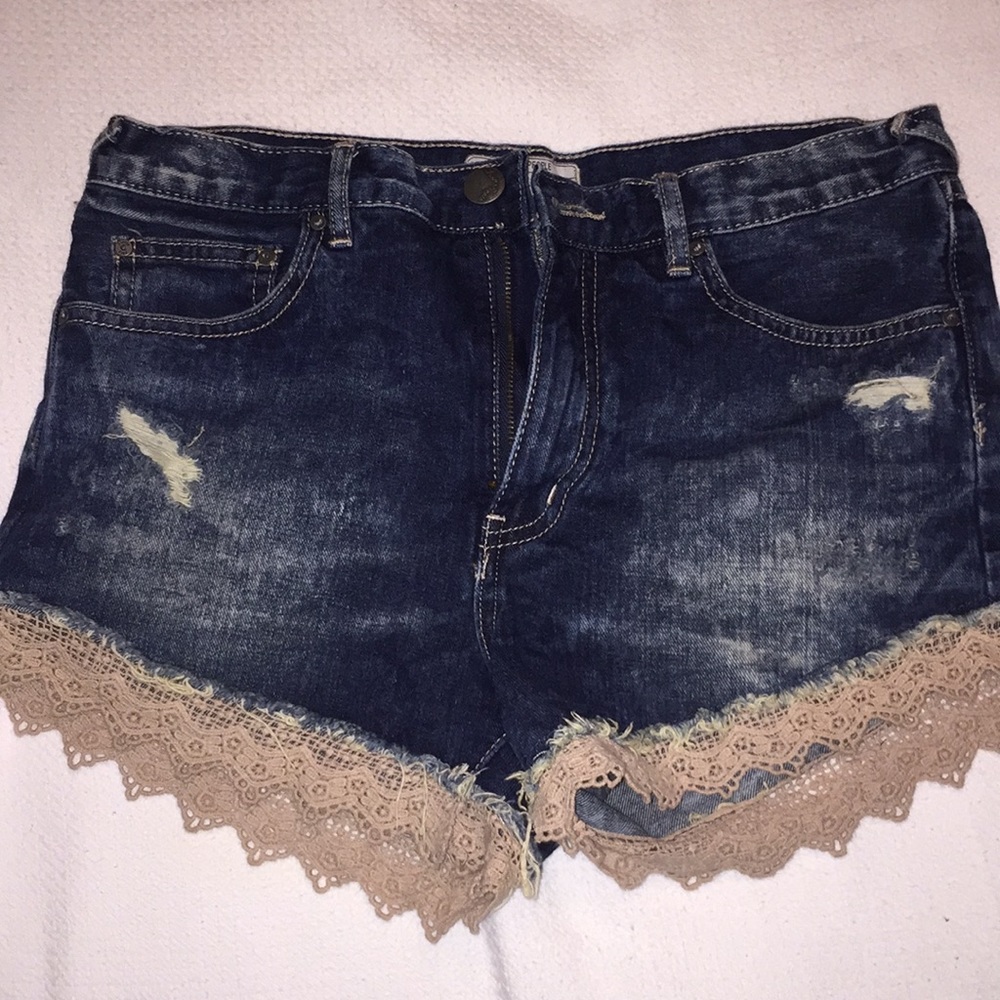 Lace trim free people denim shorts